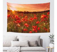VducK Tapisserie murale à suspendre au coucher du soleil et champ de fleurs - Tapisserie murale mignonne pour chambre à coucher - Tapisserie esthétique - Décoration de fête pour salon, dortoir - 152 x