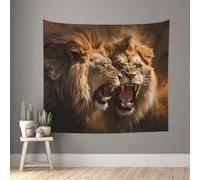 VducK Tapisserie pour salon - Tapisserie murale vintage - Décoration murale pour chambre à coucher - Lion masai - Lionne rugissante - Tapisserie murale esthétique à suspendre pour décoration