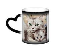 VducK Tasse à thé en céramique avec changement de couleur - Motif chats - 325 ml