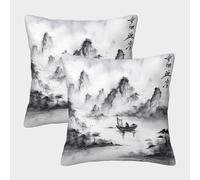 VDYNDYIW Peinture à l'encre Housse De Coussin Ensemble De 2 Style Chinois pour Chambre, Canapé, Chaise, Lit,Jardin Super Douce Coussins pour Animaux De Compagnie 50x50cm