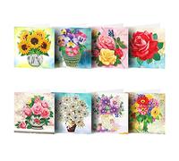 VDYXEW Lot de 8 cartes d'anniversaire 5D à faire soi-même - Peinture diamant Rond Strass Broderie Carte postale pour anniversaire, fête des mères, Thanksgiving(G)