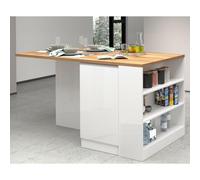 VE.CA - Îlot de Cuisine Balance - Buffet Idéal pour Une Cuisine Complète - Table de Salle à Manger - Couleur : Polished White/Wotan - Made in Italy