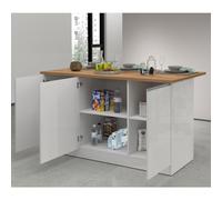 VE.CA. - Ilot de Cuisine Clarissa - Buffet de Cuisine - Meuble de Cuisine - Idéal pour Une Cuisine complète - Idéal comme Table à Manger - Couleur : Blanc Brillant/Wotan - Made in Italy