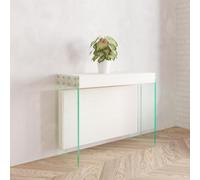 VE.CA.s.r.l. - Table Console Extensible Crystal - avec Porte-Rallonges - en Verre - Extensible de 40 cm à 250 cm - en Bois - Mobilier Cuisine Maison Design - Couleur : Blanc Mélèze