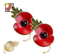VE Day 80 Poppy Brooch, 2025 VE Day 80th Anniversary Remembrance Brooch,Red Poppy Pin Flower Metal Badge,Red Enamel Flowers Badge,Veteran Gift (2PC-D-Gold)