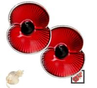 VE Day 80 Poppy Brooch, 2025 VE Day 80th Anniversary Remembrance Brooch,Red Poppy Pin Flower Metal Badge,Red Enamel Flowers Badge,Veteran Gift (2PC-B-Silver)