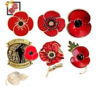 VE Day 80 Poppy Brooch, 2025 VE Day 80th Anniversary Remembrance Brooch,Red Poppy Pin Flower Metal Badge,Red Enamel Flowers Badge,Veteran Gift (6PC-Gold)