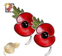 VE Day 80 Poppy Brooch, 2025 VE Day 80th Anniversary Remembrance Brooch,Red Poppy Pin Flower Metal Badge,Red Enamel Flowers Badge,Veteran Gift (2PC-D-Silver)