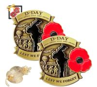 VE Day 80 Poppy Brooch, 2025 VE Day 80th Anniversary Remembrance Brooch,Red Poppy Pin Flower Metal Badge,Red Enamel Flowers Badge,Veteran Gift (2PC-E-Gold)