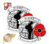VE Day 80 Poppy Brooch, 2025 VE Day 80th Anniversary Remembrance Brooch,Red Poppy Pin Flower Metal Badge,Red Enamel Flowers Badge,Veteran Gift (2PC-E-Silver)