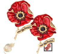 VE Day 80 Poppy Brooch, 2025 VE Day 80th Anniversary Remembrance Brooch,Red Poppy Pin Flower Metal Badge,Red Enamel Flowers Badge,Veteran Gift (2PC-A-Gold)