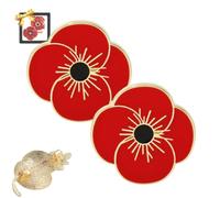 VE Day 80 Poppy Brooch, 2025 VE Day 80th Anniversary Remembrance Brooch,Red Poppy Pin Flower Metal Badge,Red Enamel Flowers Badge,Veteran Gift (2PC-C-Gold)