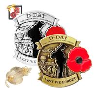 VE Day 80 Poppy Brooch, 2025 VE Day 80th Anniversary Remembrance Brooch,Red Poppy Pin Flower Metal Badge,Red Enamel Flowers Badge,Veteran Gift (2PC-E-Mix)