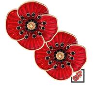 VE Day 80 Poppy Brooch, 2025 VE Day 80th Anniversary Remembrance Brooch,Red Poppy Pin Flower Metal Badge,Red Enamel Flowers Badge,Veteran Gift (2PC-F-Gold)