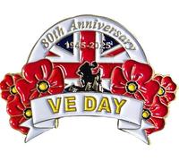 VE Day 80e anniversaire Badges Épinglettes Décorations 2025 Victoire En Europe Souvenirs Cadeaux Épingle de coquelicot Rouge, Moyen, Alliage Acier Émail, Medium, Alliage d'acier émaillé