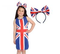 VE Day Robe et bandeau pour enfant Union Jack Taille S Robe et bandeau Union Jack Nœud Parfait pour le couronnement des rois, les événements britanniques et autres événements déguisés