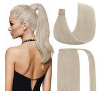 Ve Sunny Extensions de cheveux humains à clipser pour queue de cheval - 80 g - Blond platine - Couleur blanche - Cheveux courts - 56 cm