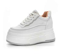 VEACAM Chaussures À Talons Hauts pour Femmes, Dessus en Cuir, Chaussures Décontractées À La Mode pour Dames Et Filles, Plateformes Compensées pour Marcher,Blanc,37 EU