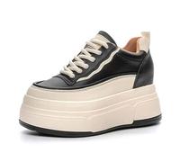 VEACAM Chaussures À Talons Hauts pour Femmes, Dessus en Cuir, Chaussures Décontractées À La Mode pour Dames Et Filles, Plateformes Compensées pour Marcher,Noir,36 EU