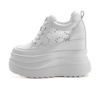VEACAM Plate-Forme Boost Chaussures, Talon Haut Caché 5 Pouces Plus Baskets pour Femmes en Cuir Mode Lacer Chaussures Augmenter,White Mesh,36 EU