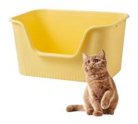 Vealind Grand bac à ordures pour Chat avec côté Haut - Profondeur XL - Bac à ordures Bas - Anti-déversement - avec poêle à déchets - Jaune