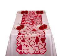 Veasbuu Chemin de table pour la Saint Valentin - Décoration de la maison, de la Saint-Valentin, de l'amour, du cœur et de la dentelle rouge, nappe pour table de mariage | Pour anniversaires, mariages