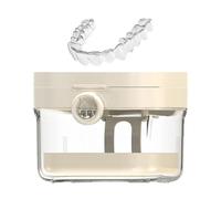 Veasbuu Denture Soaking Container, Denture Bath Case, 3.62x2.8x3.78 inches Teeth Protection Cover, Cleaning Tool Set, Built in Mirror, Portable for Teen, Girls, Boys, Children and Elderly