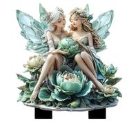Veasbuu Fée de jardin | Insert imperméable en acrylique 2D | Décorations de jardin de fées avec une fille sur un vert | Pour pelouse, trottoir, pot d'aménagement paysager, chemin, terrasse, jardin