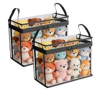 Veasbuu La boîte à jouets de doudous | Coffre transparent 2 pièces à poupées en peluche | Conteneur pour animaux rembourrés - Pour salon, chambre, maison, ferme, appartement, bureau, balcon et dortoir