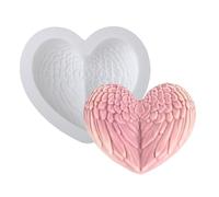 Veasbuu Moule de cuisson en silicone, en forme de cœur avec ailes, flexible, 6,97 x 6,3 pouces, créatif, réaliste, outil de conception de plume pour projets de cuisson, couples, famille et amis