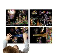 Veasbuu Rainbow Scratch Paper, Scratchboard Art Set, Kids Engraving Scratch Paper, A4 Rainbow Painting Paper, Landscape Art Scratch, Engraving Art, Scratch Paper with Pen for Kids