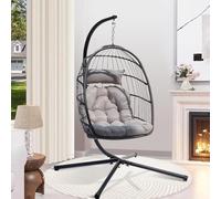 Veathzet Fauteuil Suspendu avec Support, fauteuils œufs d'intérieur et d'extérieur, Fauteuil hamac Pliable en rotin avec Coussin d'appui-tête pour terrasses, Jardins, Chambres à Coucher, balcons