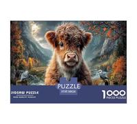 Veau des Highlands Puzzles 1000 Pieces Cadeau Unique Vallée de Montagne d'automne Challenge Toy À De Qualité Supérieure Peinture Art pour Adultes Et Enfants À Partir De 12 Ans 38x26cm/1000pcs