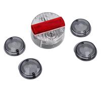 VEBCO Jeu : feu arrière rond, transparent avec réflecteur en rouge, complet, Ø120mm + capuchons de clignotants, gris fumée - pour Simson S50, S51, SR50