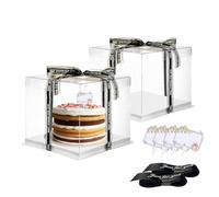 Vebetter 2pcs Boite a Gateau Transparente Boite Layer Cake 6 inch Boite de Transport Gateau 22 x 22cm Réutilisable Boîte à Gâteaux en Plastique avec Ruban pour Gateau et Présentoir à Dessert.