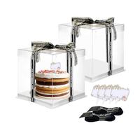 Vebetter 2pcs Boite a Gateau Transparente Boite Layer Cake Boite de Transport Gateau 18 x 18cm Réutilisable Boîte à Gâteaux en Plastique avec Ruban pour Gateau et Présentoir à Dessert, 4 inch.