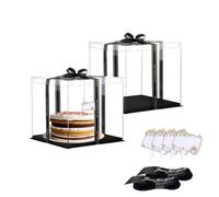 Vebetter 2pcs Boite a Gateau Transparente Boite Layer Cake Boite de Transport Gateau 18x 18cm Réutilisable Boîte à Gâteaux en Plastique avec Ruban pour Gateau et Présentoir à Dessert, 4 inch.