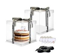 Vebetter 2Pcs Boite a Gateau Transparente Boite Layer Cake Boite de Transport Gateau 26 x 26cm Réutilisable Boîte à Gâteaux en Plastique avec Ruban pour Gateau et Présentoir à Dessert, 8 inch, Blanc.