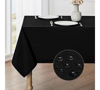 Veblandy - Nappe rectangulaire en lin texturé imperméable 152,4 x 365,8 cm, résistante aux taches et aux plis, lavable, tissu décoratif pour table à manger, fête et camping, Noir
