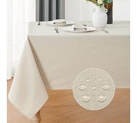 Veblandy Nappe rectangulaire texturée en Lin en Polyester résistante aux Taches et aux Plis, Lavable, pour Salle à Manger, Buffet et Camping, Beige, 152,4 x 365,8 cm