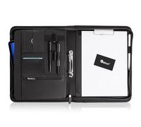 Vebon® Classeur à anneaux A4 "Paris" I Conférencier avec fermeture Éclair + pince I Porte documents A4 + pochette ordinateur portable I organiseur professionnel avec rangement I Simili cuir I Noir