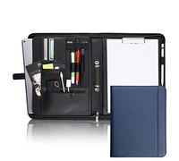 Vebon® Classeur à anneaux A4 "Paris" I Conférencier avec fermeture Éclair + pince I Porte documents A4 + pochette ordinateur portable I organiseur professionnel avec rangement I Simili cuir I Bleu