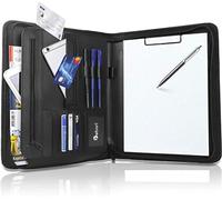 Vebon New York Porte-Documents A4 en Cuir végétalien, Fermeture éclair + Porte-Bloc I Conférencier + Sacoche pour Ordinateur Portable I Espace de Rangement supplémentaire I Noir