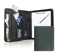 Vebon® Porte Documents A4 Grand Format New York I Cuir végétalien, Fermeture Éclair + Pince I Conférencier + Sacoche pour Ordinateur Portable I Rangement supplémentaire I Vert pin