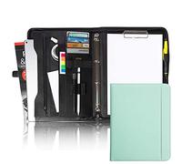 Vebon® Portfolio A4 "Berlin" I Fermeture Éclair + porte-bloc I Conférencier support document + sacoche pour ordinateur portable I Rangement supplémentaire I Bleu I Similicuir