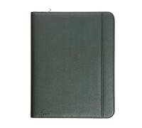 Vebon® Portfolio A4 "Berlin" I Fermeture Éclair + porte-bloc I Conférencier support document + sacoche pour ordinateur portable I Rangement supplémentaire I Vert Pin I Similicuir