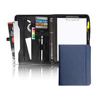 Vebon® Portfolio A4 "Berlin" I Fermeture Éclair + porte-bloc I Conférencier support document + sacoche pour ordinateur portable I Rangement supplémentaire I Bleu I Similicuir