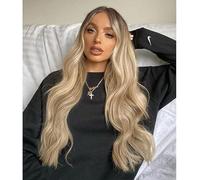 Vébonnie Perruques tendance à reflets blonds avec front en résille Perruques blond miel à racines sombres Cheveux synthétiques de meilleure qualité Aspect très naturel Meilleures perruques à petits prix