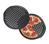 Vebulon Lot de 2 plaques à pizza rondes en acier inoxydable perforées antiadhésives pour pizzas croustillantes, tartes flambées, pain et gâteaux