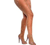 VEBZIN Collants résille sexy à strass taille haute pour femme, nude, taille unique